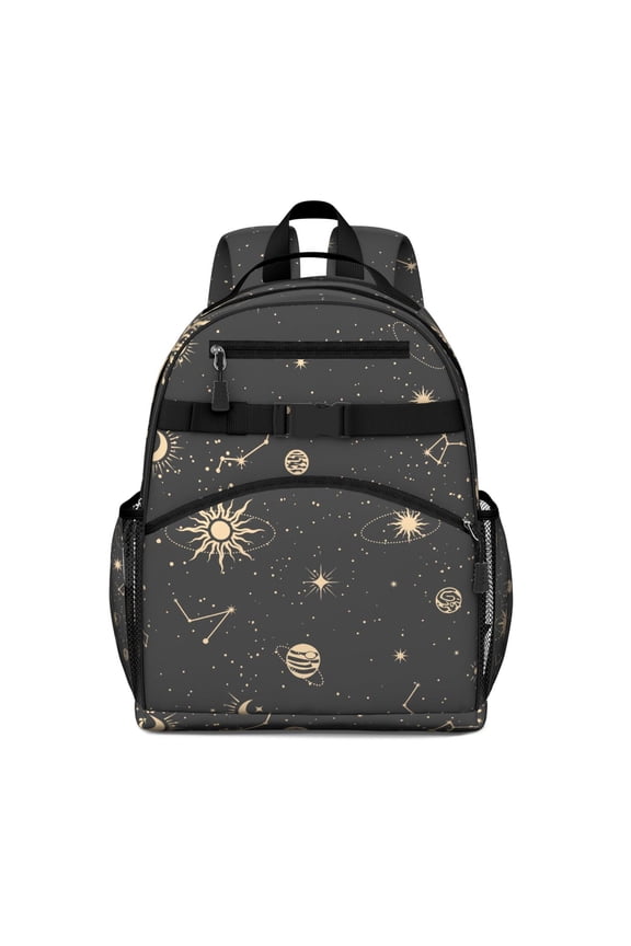 Celestial Goth Students Backpack with Gothic Astrology Sun, Moon, and Star Print, Mystical Cosmic Design, Lightweight and Adjustable for Everyday Use