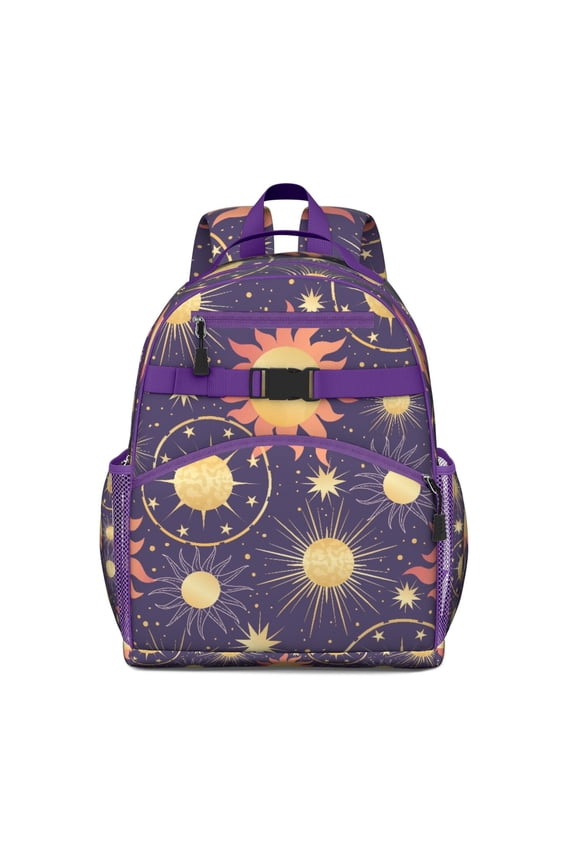 Celestial Goth Students Backpack with Gothic Astrology Sun, Moon, and Star Print, Mystical Cosmic Design, Lightweight and Adjustable for Everyday Use