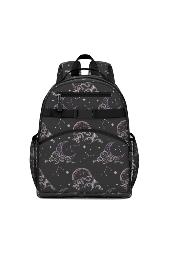 Celestial Goth Students Backpack with Gothic Astrology Sun, Moon, and Star Print, Mystical Cosmic Design, Lightweight and Adjustable for Everyday Use