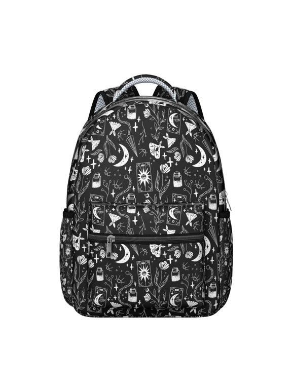Celestial Gothic Backpack for Student Waterproof Scratch-Resistant Composite Oxford Cloth with Cosmic Sunburst and Moon Print, Breathable Foam Padding, Adjustable Straps