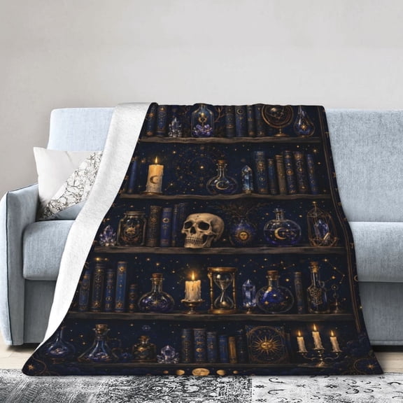 Celestial Gothic Bookshelf Blanket Gift Throw Blanket Gift for Women Mystic Library Skull Moon Decor 50x40