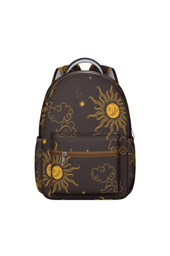 Celestial Gothic Sun and Moon Backpack Durable Waterproof Composite Oxford Cloth with Mystical Golden Star Pattern, Breathable Foam Padding, Adjustable Straps