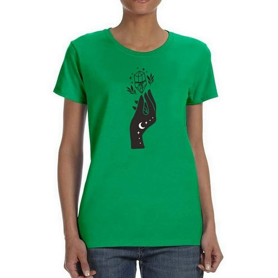 Celestial Hand And Crystal Shaped T-Shirt Women -Image by Shutterstock, Female Large