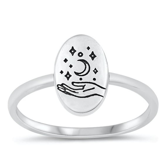 Celestial Hand Moon Star Promise Ring .925 Sterling Silver Band Jewelry Female Male Unisex Size 3