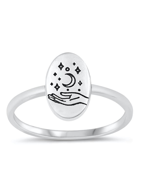 Celestial Hand Moon Star Promise Ring .925 Sterling Silver Band Jewelry Female Male Unisex Size 6