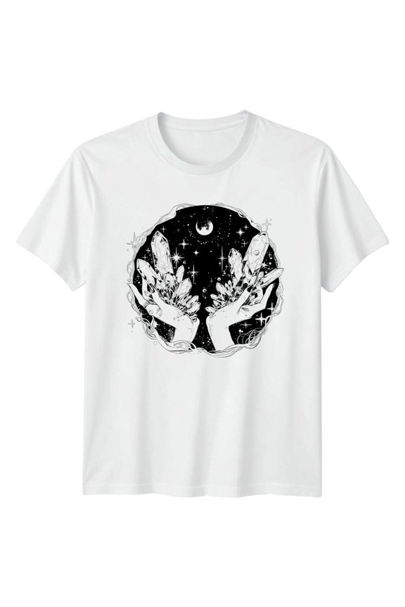 Celestial Hands Holding Crystals T-Shirt, Witchy Cosmic Shirt All Size S-5XL