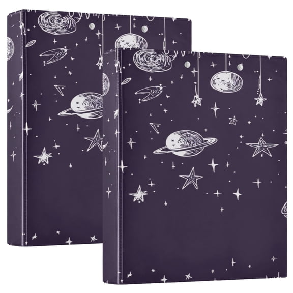 Celestial Hanging Decor 12.4x10.6in PVC Round Ring Binder, D-Ring 3-Hole, Metal Clip, 200 Sheets