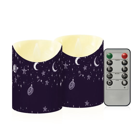 Celestial Hanging Decor Flameless Candles 2 PCS with Remote Realistic Moving Flame LED Tapered Pillar Set for Home Decor