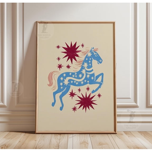 Celestial Horse Mystical Star Folk Poster Unframed Paper Print