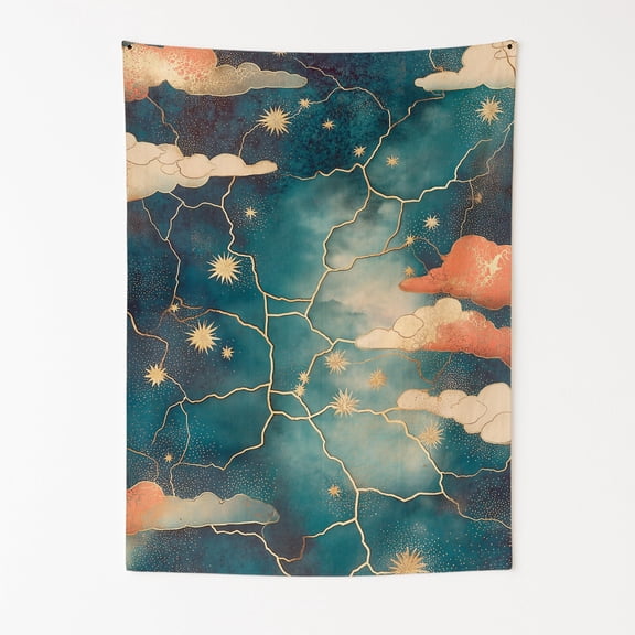 Celestial Kintsugi Wall Tapestry for Bedroom by DC | Japanese & Oriental Tapestry Wall Hanging & Aesthetic Decor for Dorm, Living Room, Picnic & Home | 30"x40"