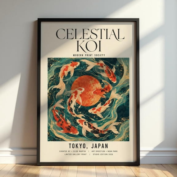 Celestial Koi Wall Art Tokyo Japan Koi Fish Print Japanese Inspired Artwork Zen Pond Decor Asian Water Garden Wall Art, Unframed Paper Print