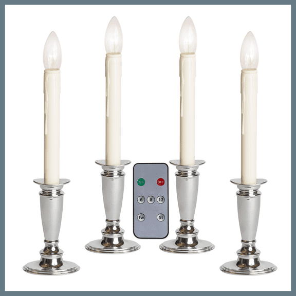 Celestial Lights Battery Operated Bi-Directional LED Adjustable Base Candle 4-pack Brushed Silver