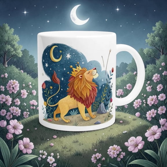 Celestial Lion King Coffee Mug - Dreamy Night Sky Illustration.jpg