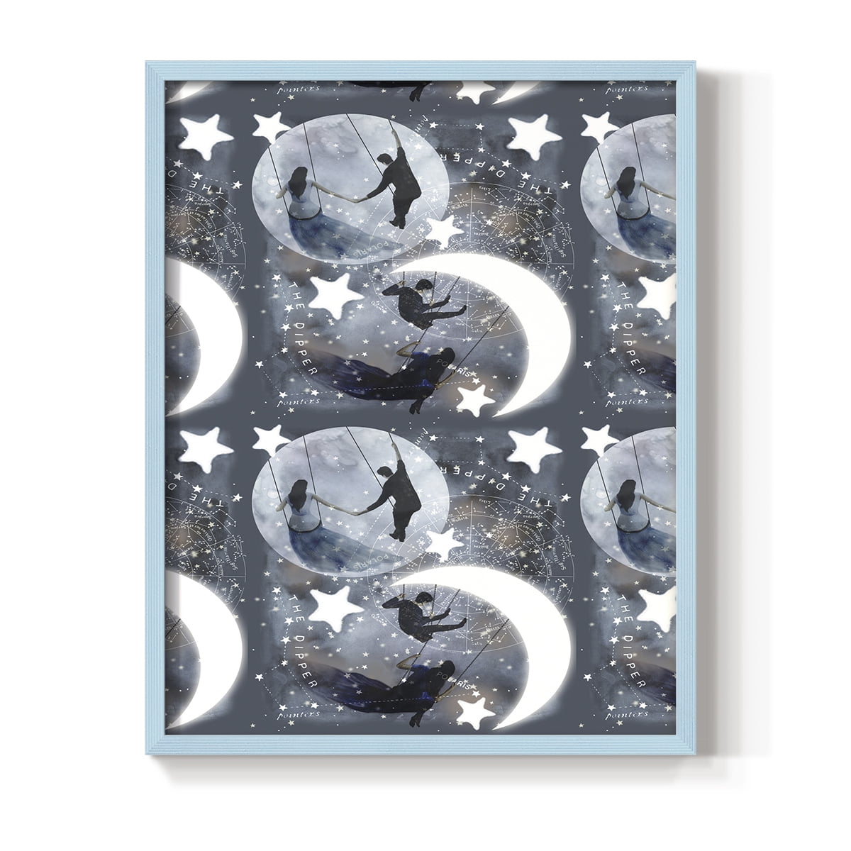 Celestial Love Collection E Framed Print in Blue Solid Wood Framed Print No Nail Hanging