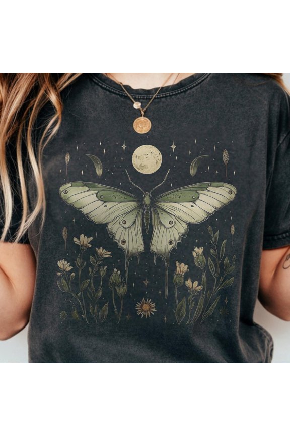 Celestial Luna Moth Shirt, Vintage Moon Moth Cottagecore Shirt Gift, Botanical Nature Graphic Tee, Mystical Forest Aesthetic
