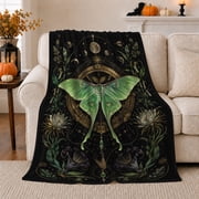Celestial Luna Moth Symphony Dark Mystical Botanical Moon, Mystical Celestial Art Scene, Warm Flannel Blanket for Sunroom and Reading Nook, Garden Lovers Housewarming Gift, Celestial Home Decor