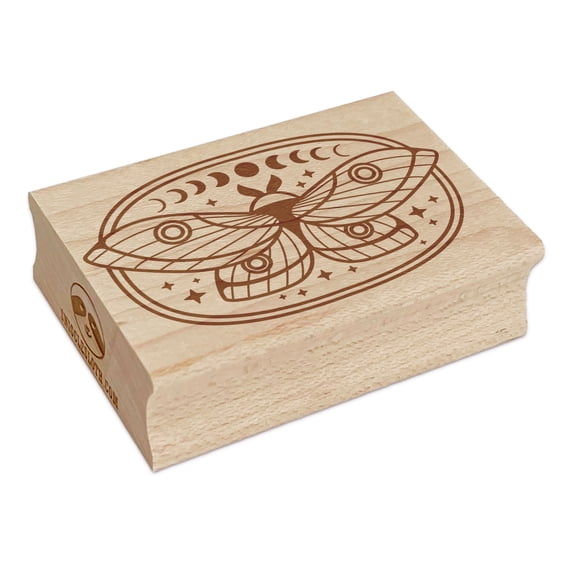Celestial Lunar Moth Butterfly Rectangle Rubber Stamp Stamping Scrapbooking Crafting - Small 1.7in