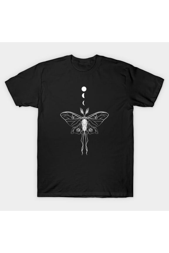 Celestial Lunar Moth with Moon Phases Mystical Witchy Goth Graphic T-Shirt