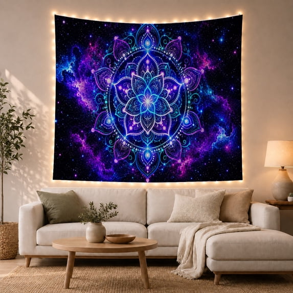 Celestial Mandala in Deep Space with Nebula Clouds, Mystical Digital Art for Space Lovers, Cosmic Decor, Birthday Gift Tapestry Wall Hanging for Bedroom, Living Room and Dorm
