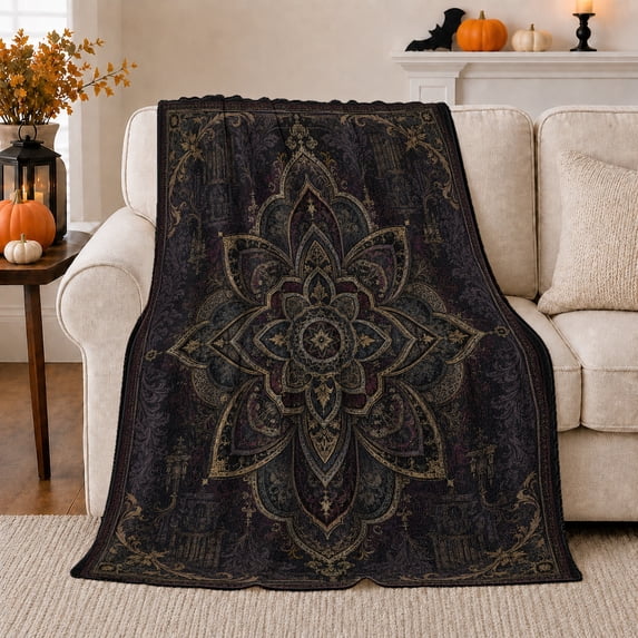 Celestial Mandala Intricate Floral Design, Peaceful Celestial Art Scene, Warm Flannel Blanket for Sunroom and Reading Nook, Celestial Art Lovers Housewarming Gift, Artistic Home Decor
