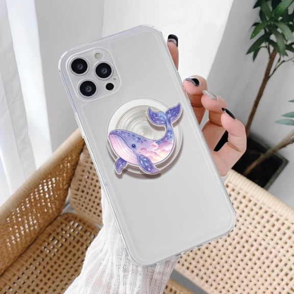 Celestial Marine Creatures Acrylic Phone Grip, Whimsical Whale MagSafe Holder, Kawaii Shark Griptok