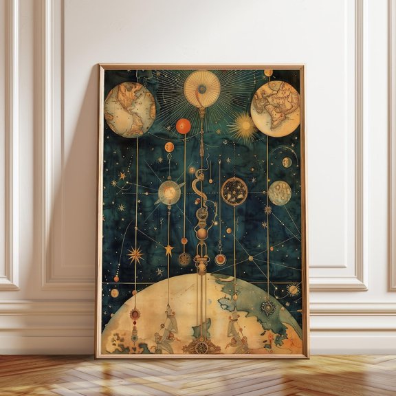 Celestial Mechanics Star Map Poster, Stretched Canvas 12x16in