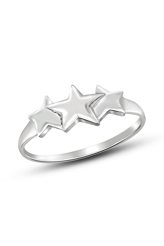 Celestial Midnight Triple Little Stars .925 Sterling Silver Ring - 6