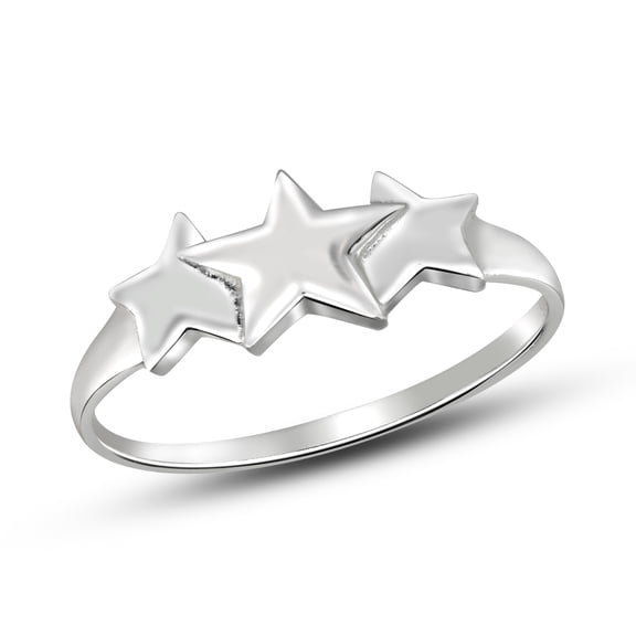 Celestial Midnight Triple Little Stars .925 Sterling Silver Ring - 7
