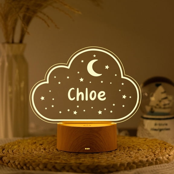 Celestial Moon And Star Custom Name Night Light Acrylic Cloud Design Lamp Dreamy Bedroom Decor Birthday Gift