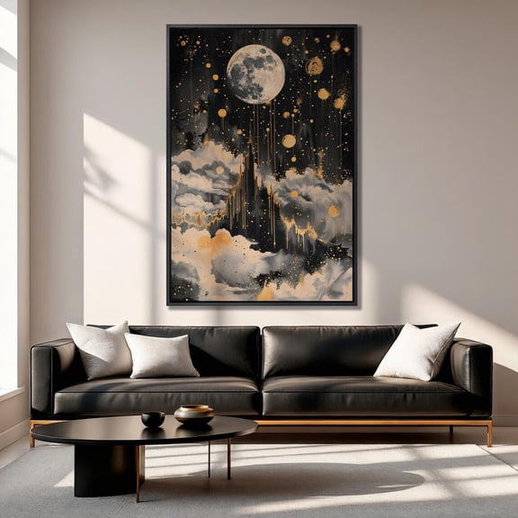 Celestial Moon Art Abstract Starry Sky, Ready To Hang, 8x12 UNFRAMED