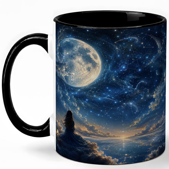 Celestial Moon Gazer 11oz Ceramic Mug, Star Map Coffee Cup
