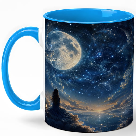 Celestial Moon Gazer 11oz Ceramic Mug, Star Map Coffee Cup
