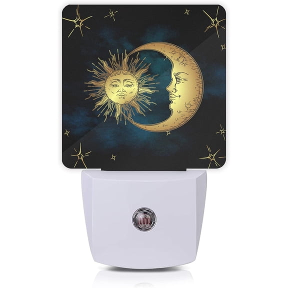 Celestial Moon Golden Sun Night Light,Boho Chic Stars Night Lights Plug into Wall with Dusk to Light Sensors 0.5W Dim Night-Lights for Bedroom