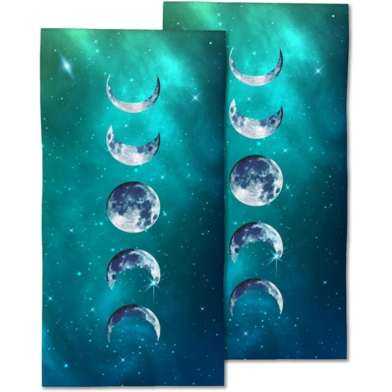Celestial Moon Hand Towels Set of 2,Moon Soft Fingertip Bath Towel Small Face Washcloths Decor Kitchen Towel for Hotel Spa Gym Sport 28x14in