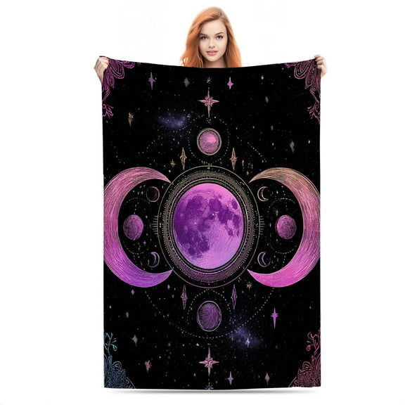 Celestial Moon Harmony Flannel Throw Blanket - Ultra Soft & Cozy All-Season Couch Blanket, Bedspread, Travel Wrap - Gift-Ready Luxury for Home, Office & Outdoor