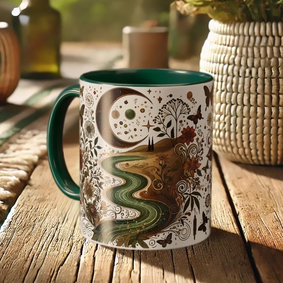 Celestial Moon Mug  Boho Astrology Coffee Cup with Cosmic Landscape