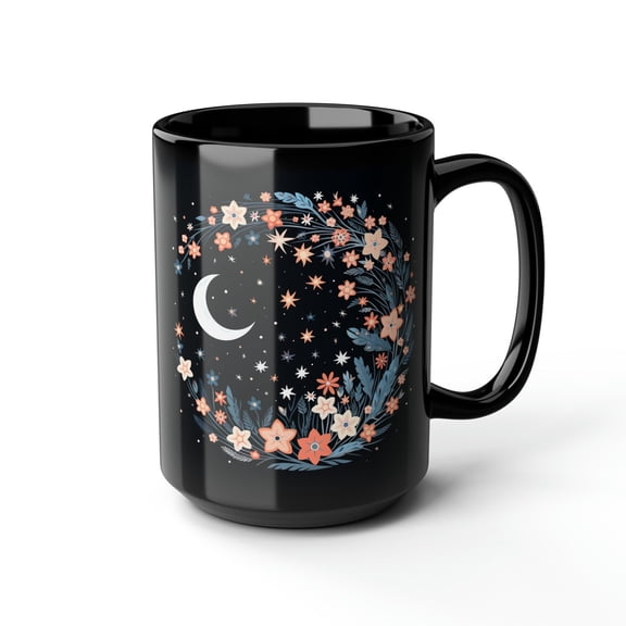 Celestial Moon Mug: Floral Starry Night Coffee Cup