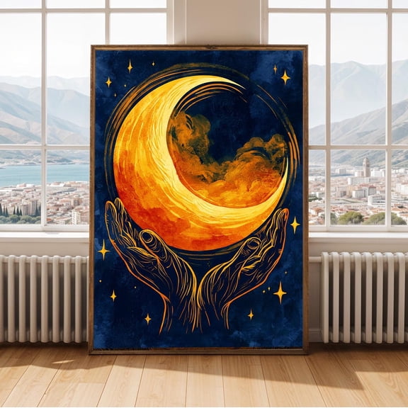 Celestial Moon Mystical Hands Wall Art Decor Unframed Paper Print