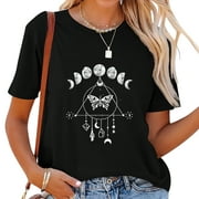 Celestial Moon Phase Moth Crystals Stars Vintage D Cute Tops for Women - Short Sleeve T-Shirts with Bold Prints