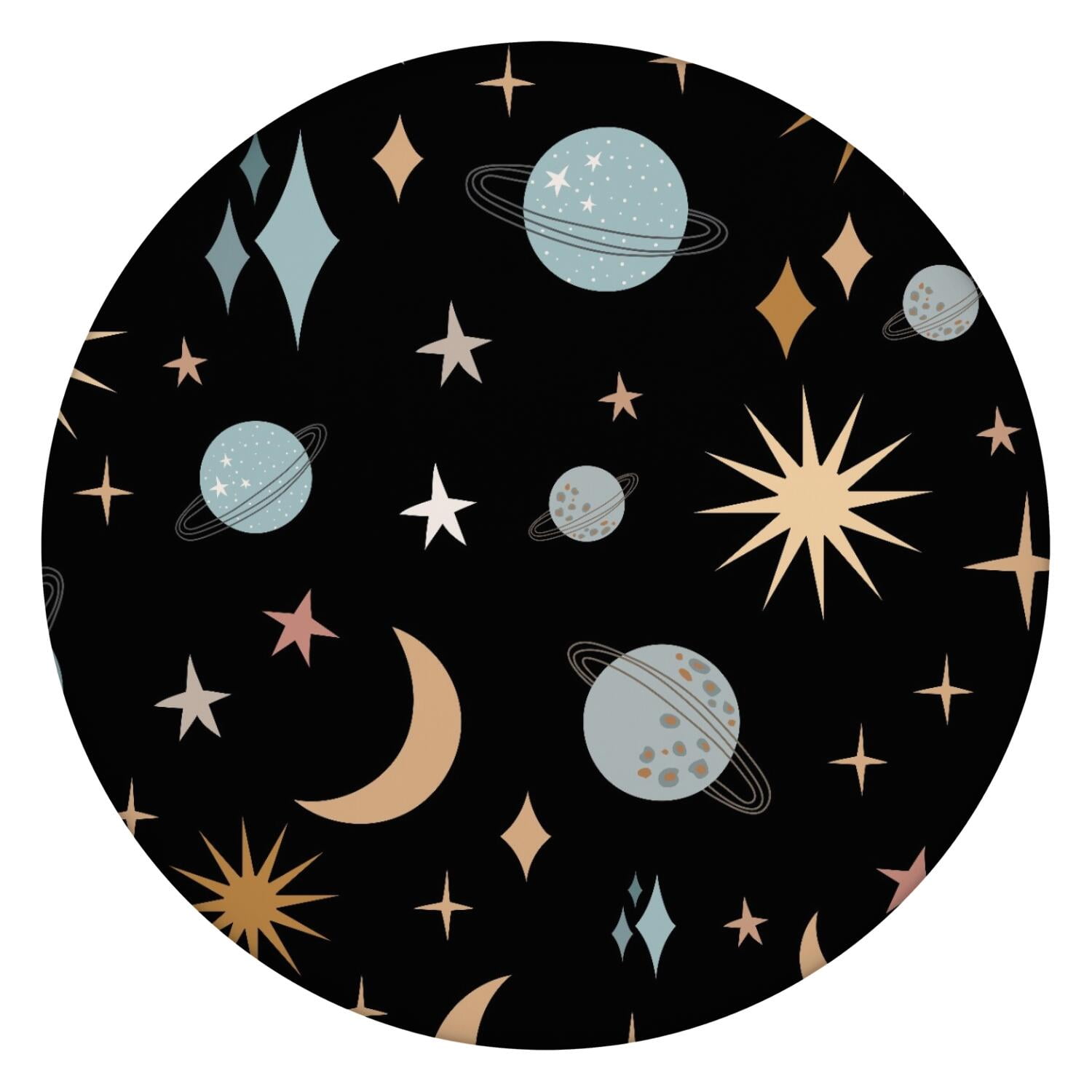 Celestial Moon Phase Round Tablecloth - Vintage Bohemian Print 100% ...