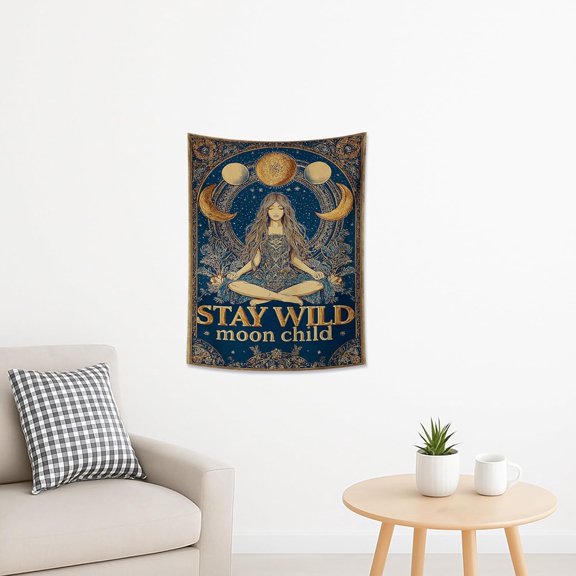 Celestial Moon Phase Tapestry, Deep Blue Bohemian Wall Hanging, Decorative Aesthetic for Bedroom Living Room Dorm, 30x40 Inch