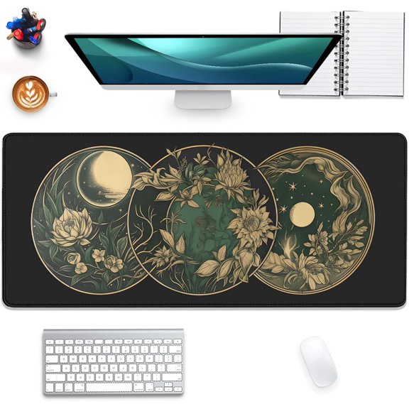 Celestial Moon Phases Art Nouveau Witch Aesthetic Green Dark Academia Mouse Pad,Non-Slip Waterproof Rubber Base Mouse Pad for Office,Computer,Keyboard,Laptop and Home Desk Pad(27.5X11.8 in)
