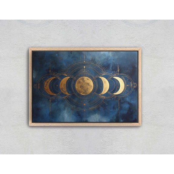 Celestial Moon Phases Blue And Gold Boho Wall Decor Unframed Paper Print