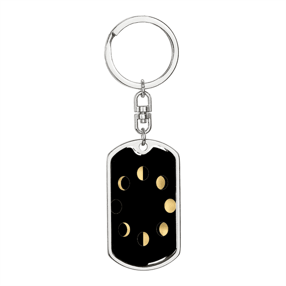 Celestial Moon Phases Stainless Steel or 18k Gold Premium Swivel Dog Tag Keychain