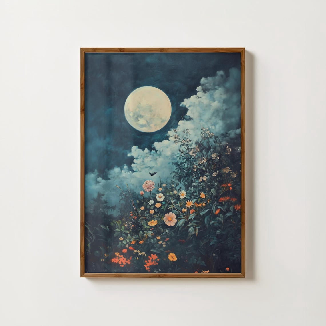 Celestial Moon Print Wildflower Meadow Full Moon Wall Art Night Sky ...