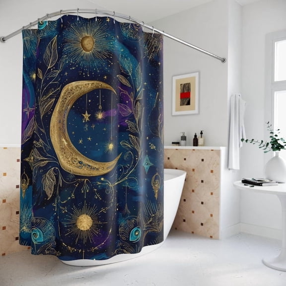 Celestial Moon Shower Curtain, Boho Bathroom, Starry Night Theme, Gift for Astrology Lover, Bathroom Accessories, Birthday or Christmas Gift Housewarming Gift Vibe