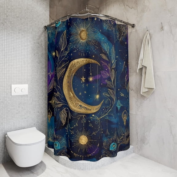 Celestial Moon Shower Curtain, Boho Bathroom, Starry Night Theme, Gift for Astrology Lover, Bathroom Accessories, Birthday or Christmas Gift Housewarming Gift Vibe