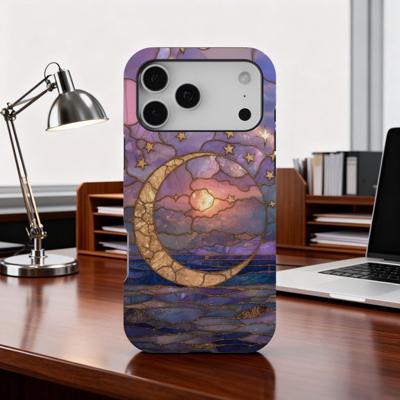 Celestial Moon Stained Glass Mystical Night Sky Phone Case 17 through 11 Pro Max