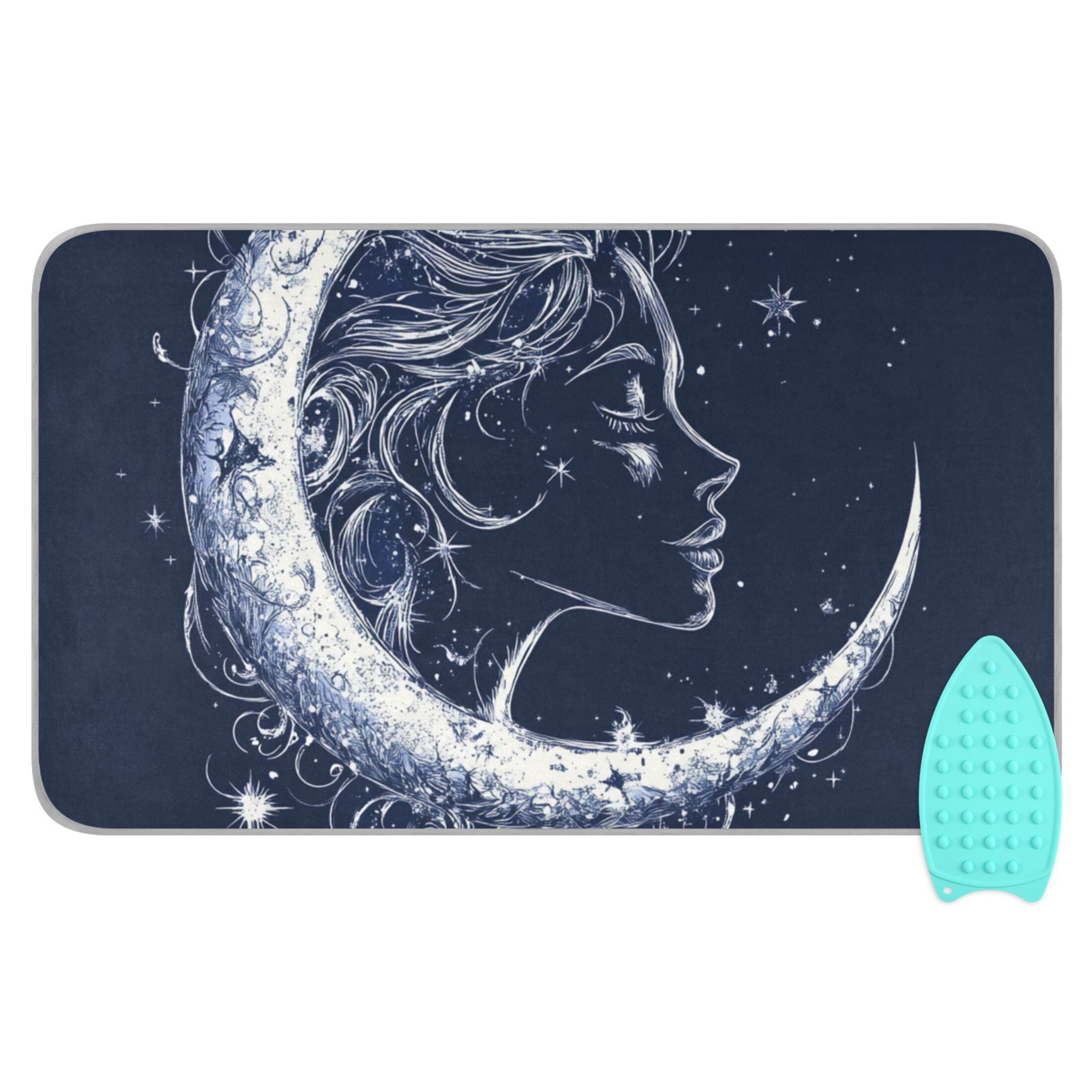 Celestial Moon Star Beautiful Side Face Ironing Mat Blanket Portable Travel Ironing Pad Heat Resistant Pad 47.2" x 27.6”