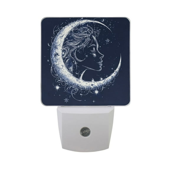 Celestial Moon Star Beautiful Side Face LED Night Light with Smart Sensor Plug Into Wall Dusk to Dawn 2 packs